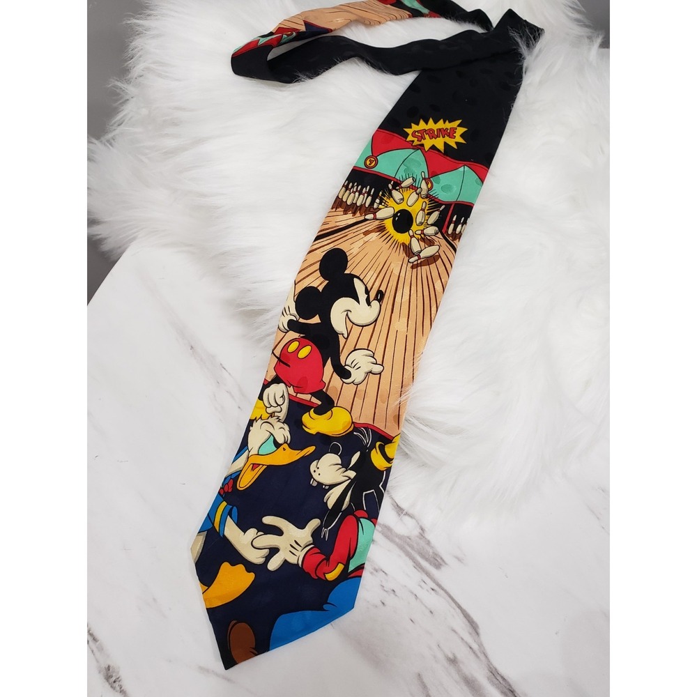 Vintage silk MICKEY MOUSE BOWLING Men's NECKTIE tie goofy donald duck